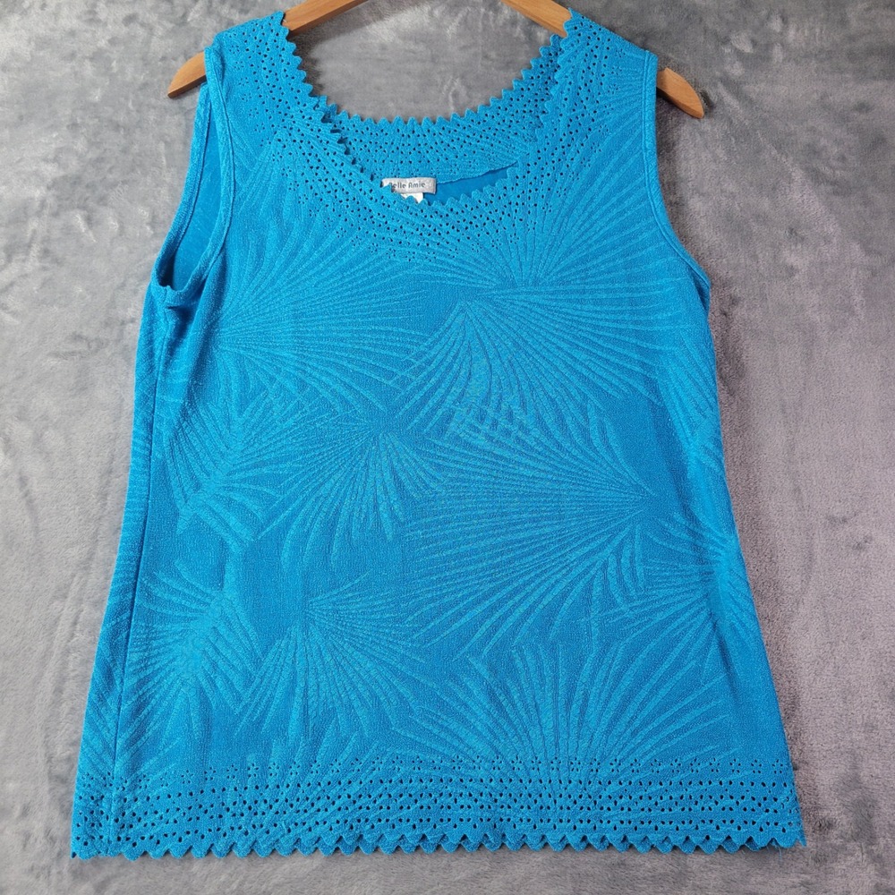 Belle Amie Blue Textured Knit Tank Top Women's‎ Medium Sleeveless Stretch Casual